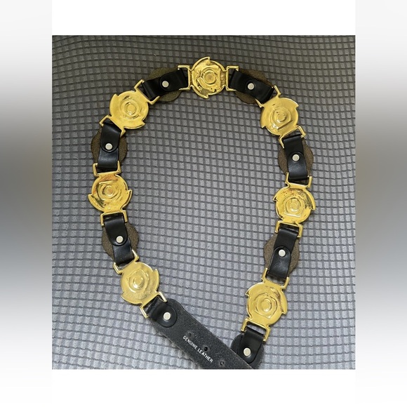 Vtg Milos Italy Black Leather Gold Hermes Head Greek God Medallion Belt LARGE - Picture 7 of 16